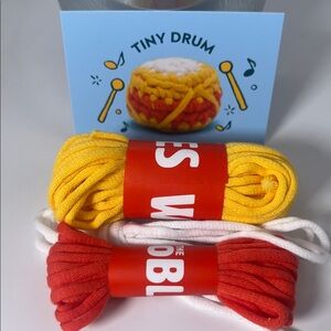The Woobles Tiny Christmas Drum Craft Crochet Set. Red, Yellow & White